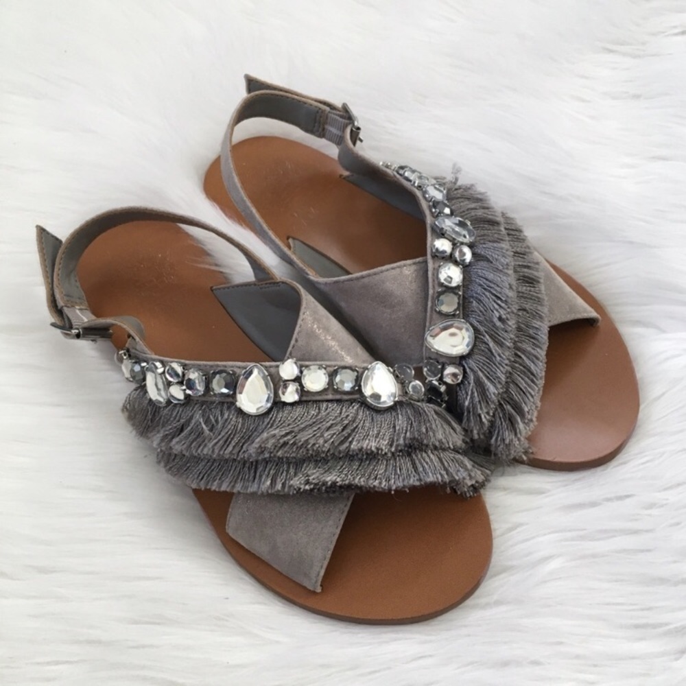 Vince Camuto Grey Jewel Crisscross Leather Sandals